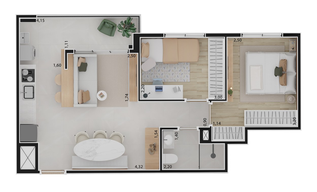 Planta 50m² - 2 dormitórios